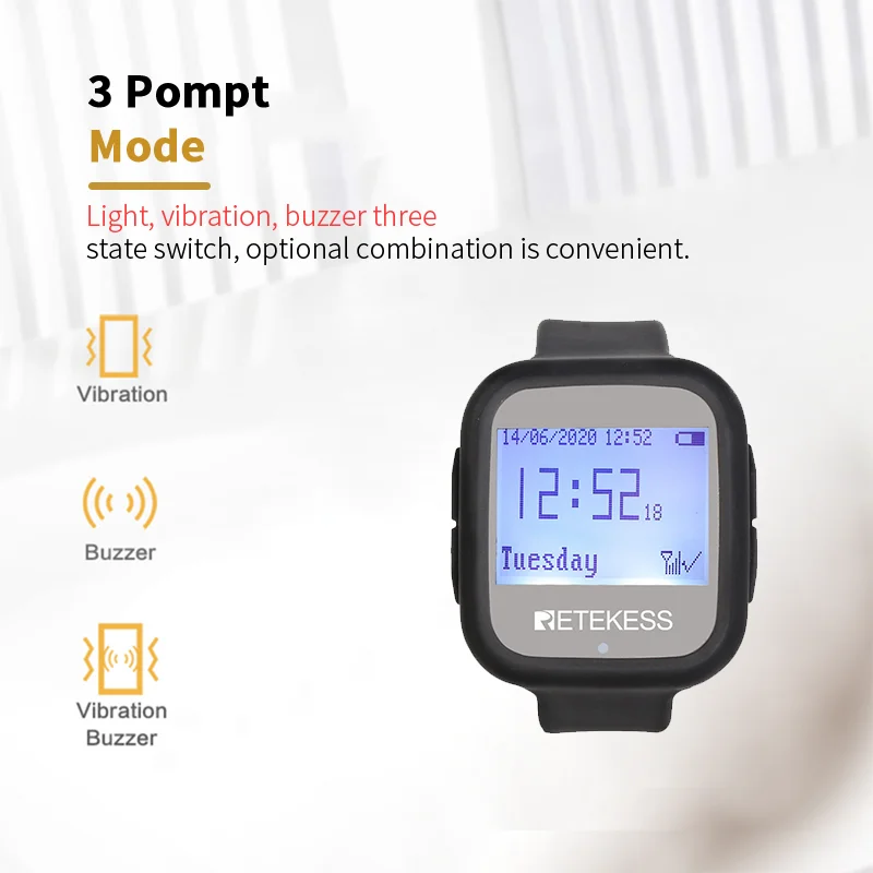 Wireless Calling System Retekess 5Pcs TD106 Wireless Waterproof Watch Receiver Restaurant Pager Waiter Calling 433MHz For Customer Cafe Service