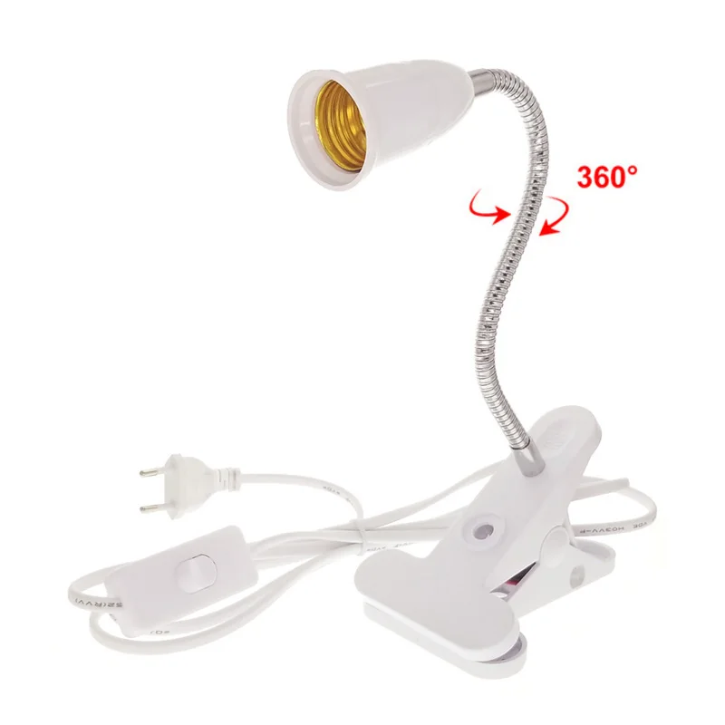 

E27 Flexible Lamp base Holder Table desk Clip E27 Base Led Lamp for Book grow Lights 360 holder EU US On off Switch Plugs