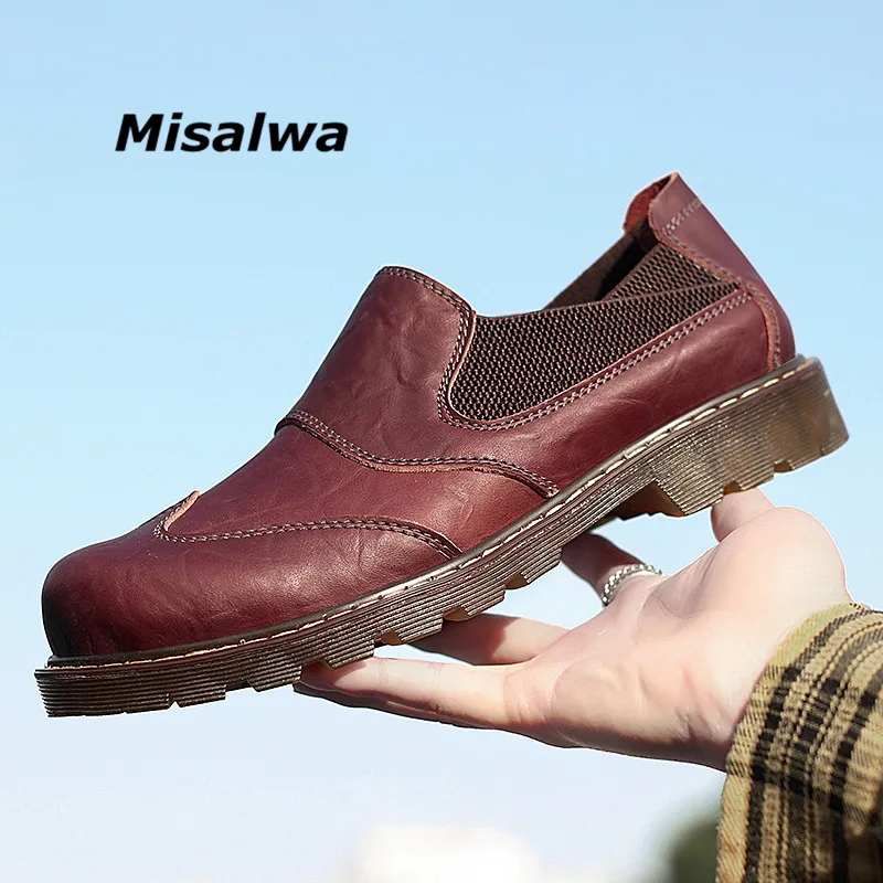 Misalwa/английские бордовые кожаные повседневные мужские туфли-оксфорды Мужская Рабочая обувь без шнуровки с низким вырезом Большие размеры 38-47; модные туфли на плоской подошве