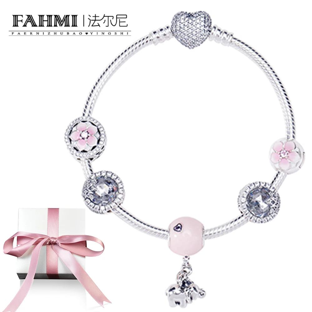 

FAHMI 100% 925 Sterling Silver 1:1 Magnolia Series Love Shadows DIY Beaded Bracelet Set D5907985 Original Women's Jewelry