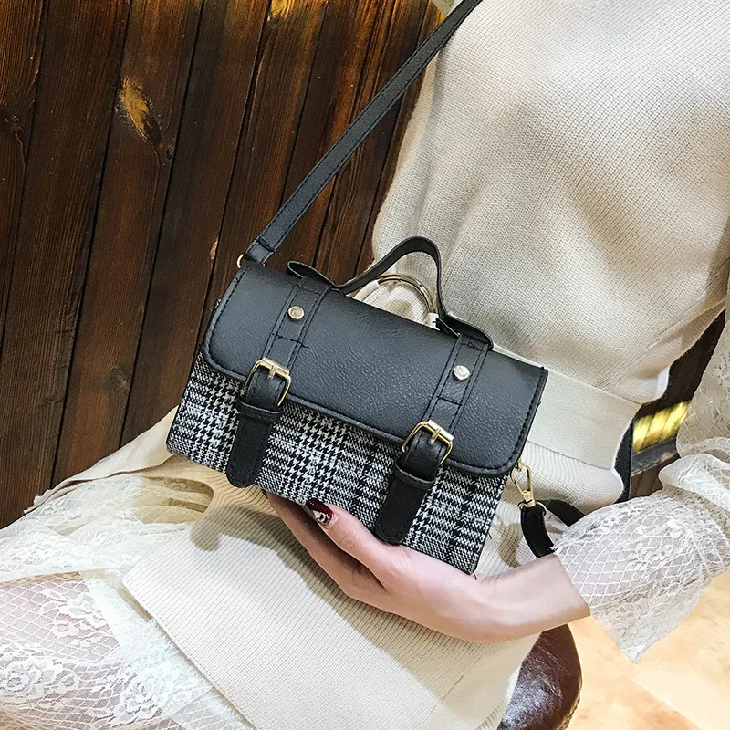 

WOMEN'S Bag New Style Korean-style Fashion Double Leather Belt Plaid Pliers Handbag Cool Versatile Shoulder Oblique Mobile Phone