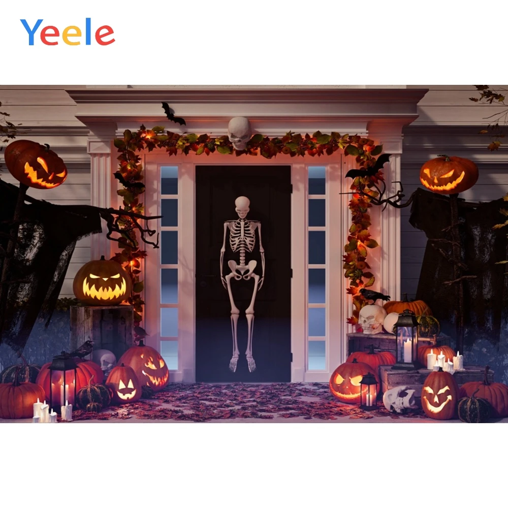 

Yeele Halloween Skull Pumpkin Light Party Interior Photography Backgrounds Customized Photographic Backdrops for Photo Studio