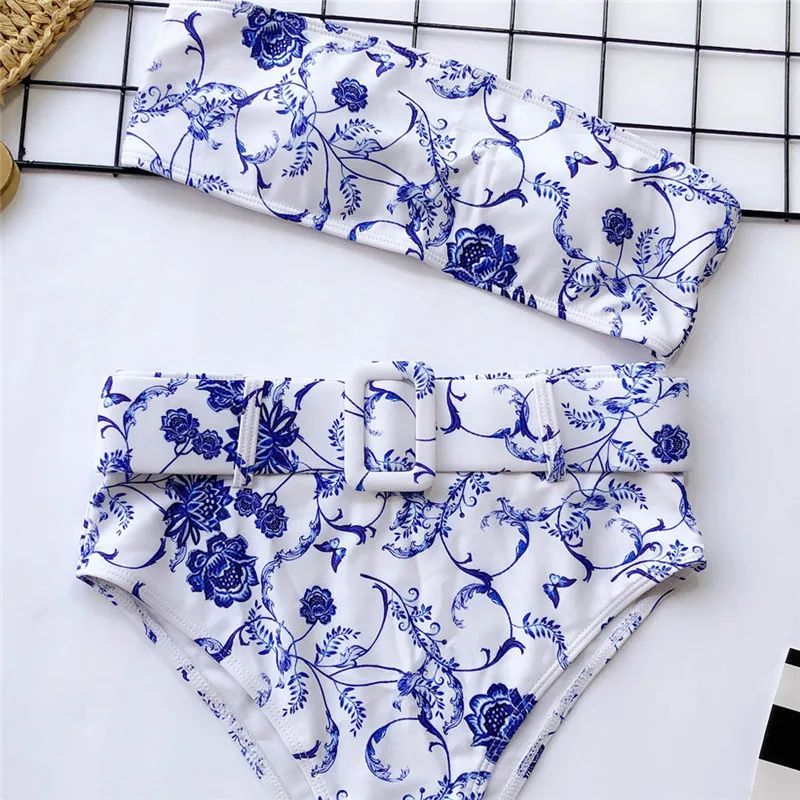 Telotuny High waist Brazilian Swimwear Belt Swimwear Women Bandeau Swimsuit Female Push up Bathing Suit Summer Bathers Biquini