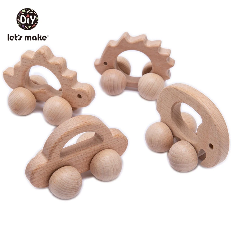 Lets Make-Juguetes de madera de haya para bebés, coche de tortuga de elefante erizo, juguete educativo para niños de 0 a 12 meses, 1 unidad