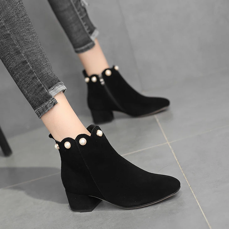 

Low Heels booties Round Toe Lace Up Boots Chelsea Women's Shoes Autumn Booties Ladies Luxury Designer Bootee Woman 2019 Chunky