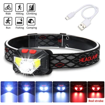 

LED Outdoor Night Fishing Headlamp Red Super Bright Sensor USB Rechargeable Water Resistant Warning Wearable Lighting Headband