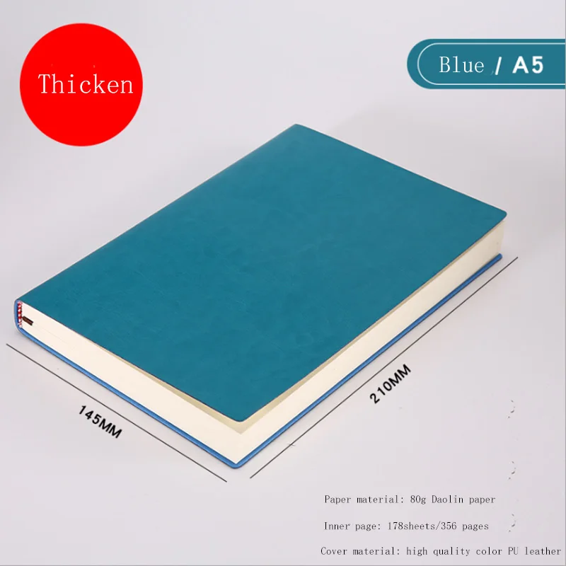 A5 Thicken Blue A5, A6, B5, три размера, 4 стиля, 5 цветов, большой деловой ежедневник, кожаный мягкий блокнот, увеличивающий рост, толстый блокнот - Цвет: A5 Thicken Blue