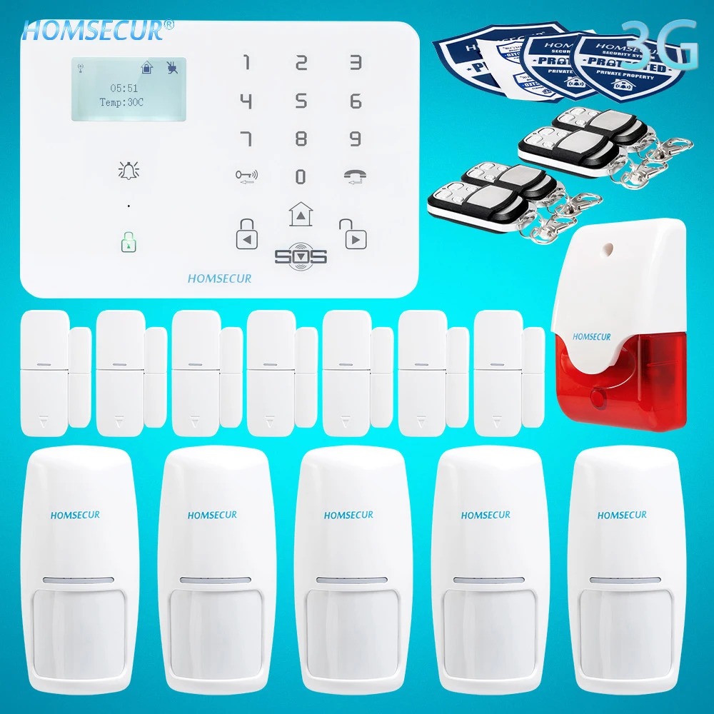 HOMSECUR Беспроводной и Проводной LCD 3G/GSM/PSTN SMS Автодозвон Система Охранной
