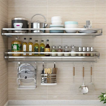 

304 Stainless Steel Hole-Free Kitchen Storage Rack Wall-Mounted Kitchenware Storage Rack YC61001