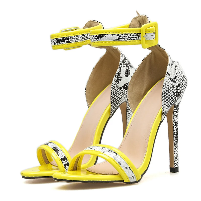 Plus Size 35-42 Open Toe Women Pumps Sexy Snake Print High Heeled Sandals Mujer Mix Color Female Party Nightclub Yellow Pumps