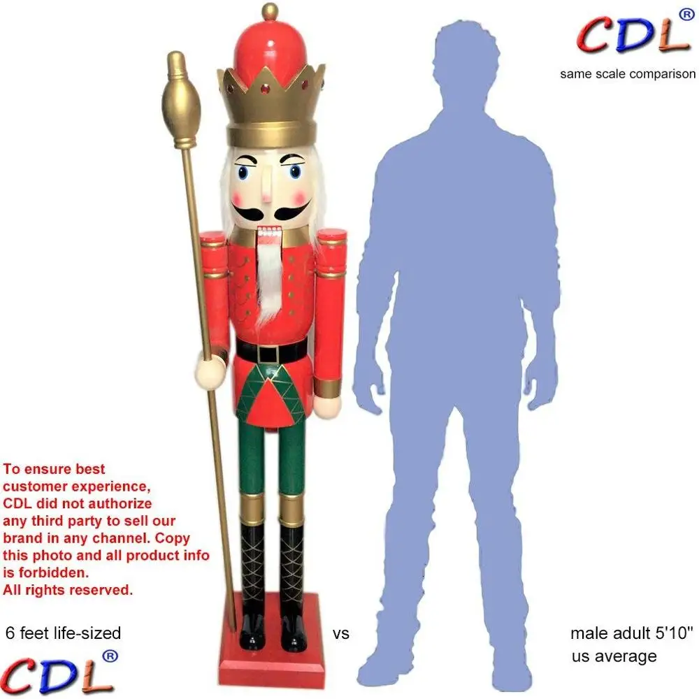 CDL 6 футов/180 см/6 футов/6 футов в натуральную величину большой/Гигантский красный и зеленый Рождественский деревянный Щелкунчик король и солдат украшение кукла подарок K03