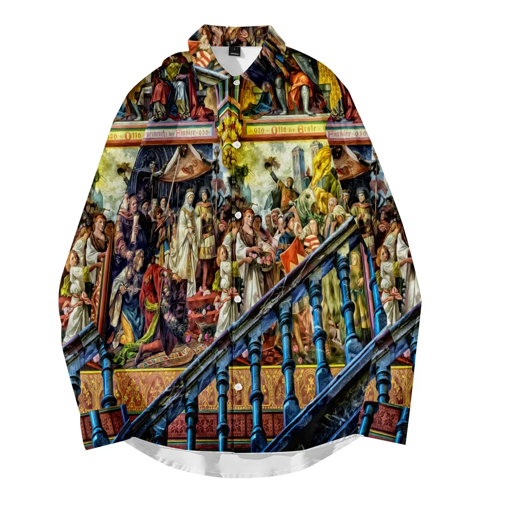 Men's Shirts Casual Long Sleeve Men Luxury Church Vintage 3D Print Shirt Camisa Social Masculina Prom Party Fashion Shirts 5XL