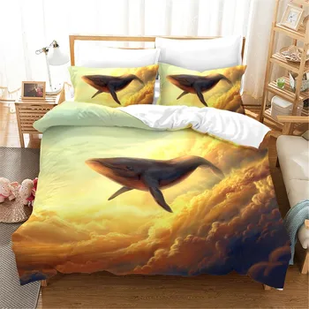 

Whale Bedding Set Marine Life Bedspread Full Queen King Size Sea Animals Duvet Cover 2/3 Piece Microfiber for Teens Boys Adult