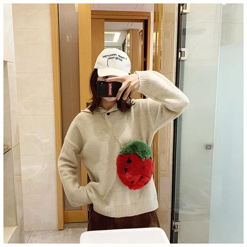 New Cute Strawberry Watermelon Fruits Plush Bag Toys Crossbody Bag Shoulder Bags Key Phone Coin Purse Backpack Dolls Gift  (13)