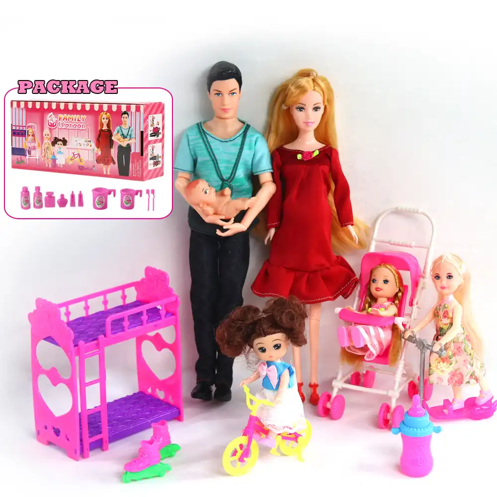 Trajes de muñecas familiares para 6 personas, juguetes para mamá/papá/hijo /Bebé/Kelly/carruaje para niñas, muñeca embarazada, juguetes para chico|Muñecas| - AliExpress