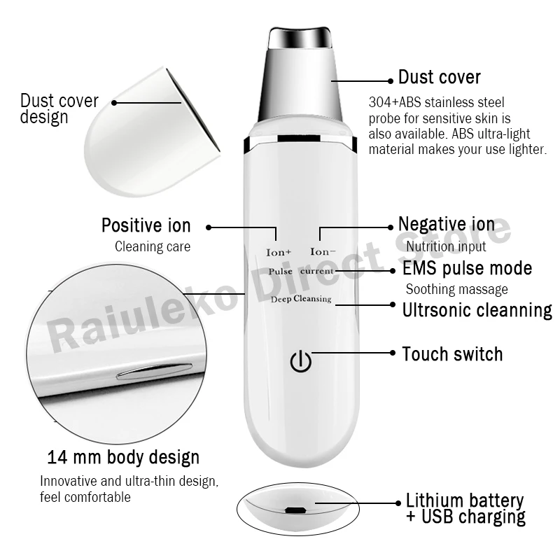  Upgrade Ultrasonic Exfoliation Negative Ion Skin Scrubber Cleaner Face Lifting Peeling Extractor De