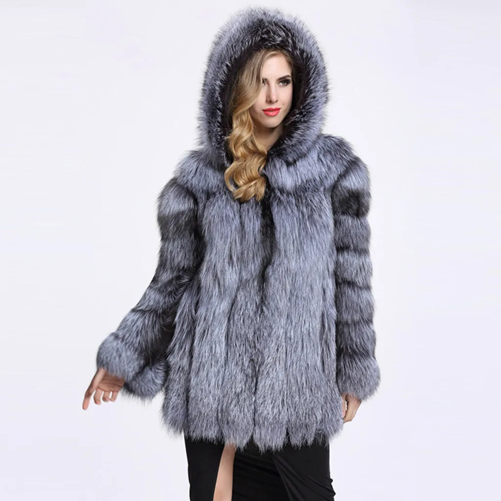 Меховое пальто зимнее женское модное пальто с длинным рукавом из искусственного меха куртка с открытым передом пальто с капюшоном теплая верхняя одежда abrigo peluche mujer