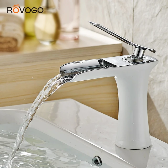 $US $30.00  ROVOGO Single Handle Bathroom Vanity Sink Faucet Waterfall Deck Mount White Lavatory Washbasin Taps