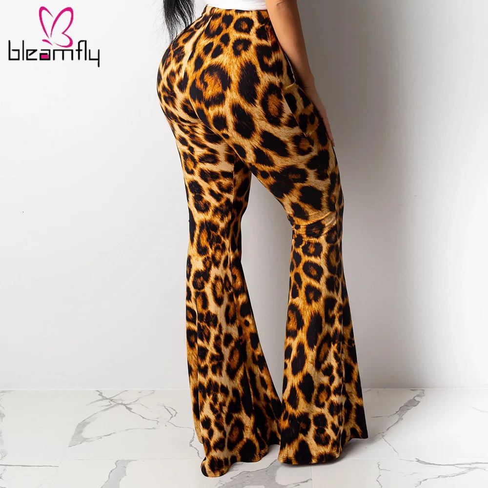 Осенне-зимние женские широкие брюки с высокой талией и леопардовым принтом, винтажные вечерние классические расклешенные брюки, Клубные леггинсы