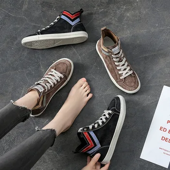 

CINESSD Genuine Leather Sneakers Women Shoes 2020 High-Top Fashion Trendy Ladies Sneakers Flat Bottom Board Casual Shoes Women