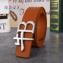 New Women's Belt Korean Fashion Solid Light Board PU Leather Men Pants Belt Simple Alloy Needle Buckle Letter Student Jeans Belt