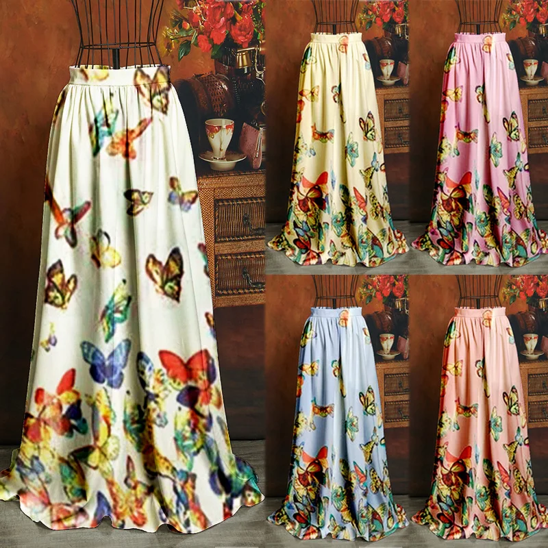 

2020 Summer New European And American Women's Butterfly Skirt Fashion Printing Big Swing Loose Color Long Skirt Women's Wear