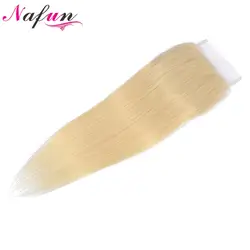 NAFUN #613 блонд 4*4 Кружева Закрытие перуанские свободные части прямые волосы 100% человеческие волосы для наращивания не-Реми могут быть