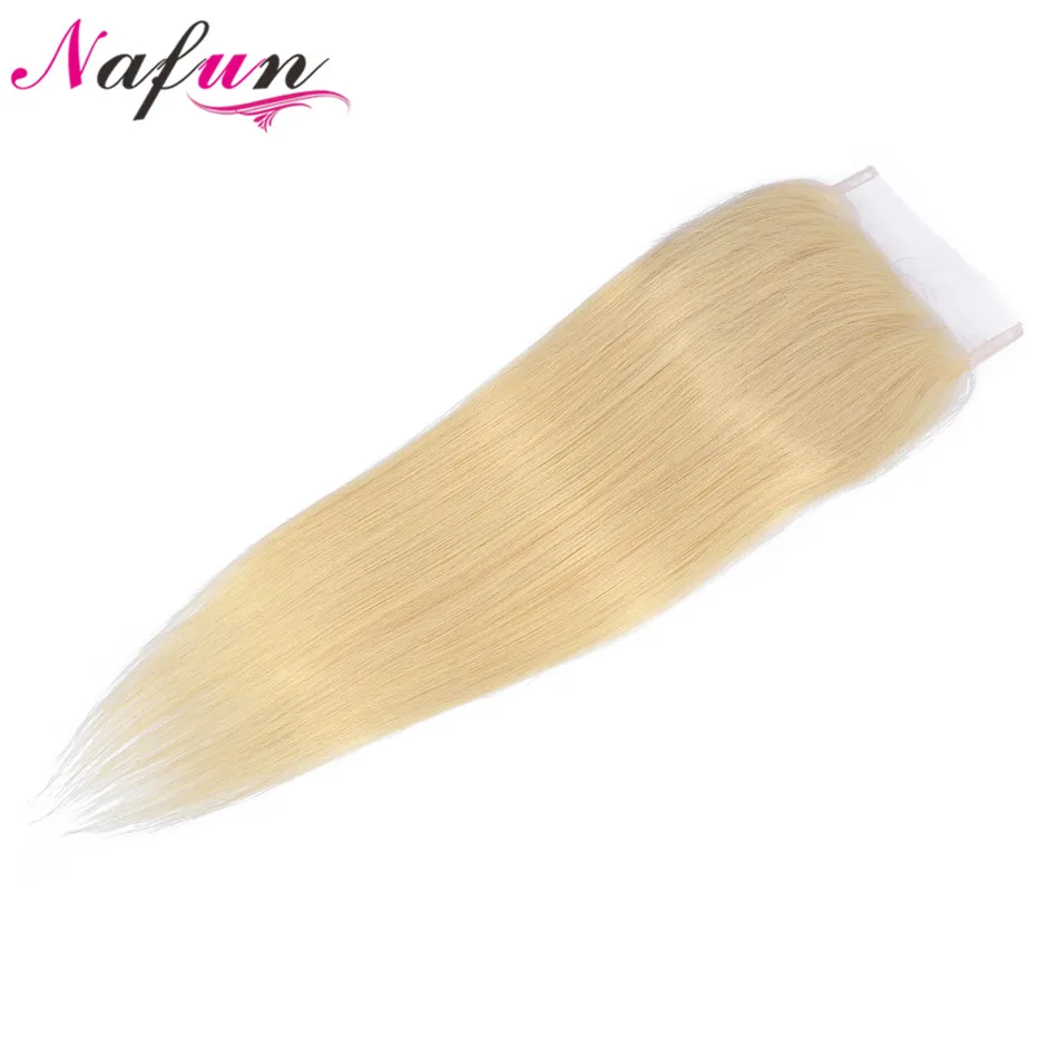 NAFUN #613 блонд 4*4 Кружева Закрытие перуанские свободные части прямые волосы 100%
