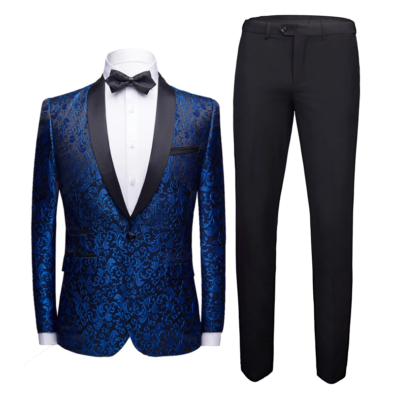 

2020 Italian Design High quality Jacquard print Mens Dress Suits Prom Set Costume Slim Fit Wedding Suits For Men Groom Tuxedos