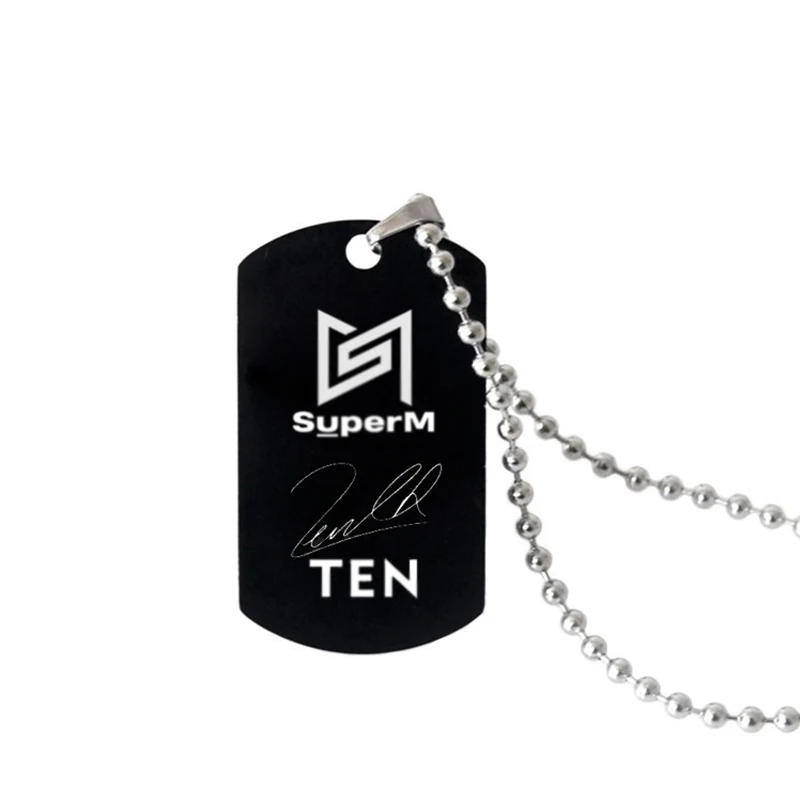 K-pop SuperM BAEKHYUN KAI TAEMIN TAEYONG MARK LUCAS десять деревяный гребень для волос ожерелье из нержавеющей стали черный кулон ожерелье коллекция вентилятора - Окраска металла: TEN