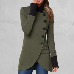 Women Coat Stand Collar Solid Color Warm	Slim Coat Long Sleeve Irregular Hem Single Breasted Long Jacket Outerwear