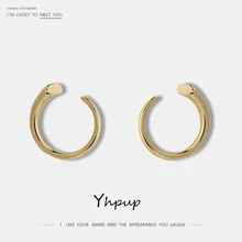 Yhpup новые трендовые брендовые минималистичные позолоченные медные серьги-гвоздики S925 высококачественные ювелирные Серьги Pendientes Mujer Moda