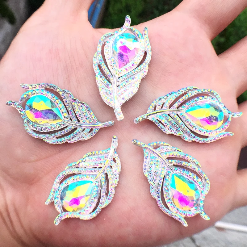크리스털 모조 다이아몬드 플랫 백 잎 모양 바느질, 패션 스타일, 보석 stones-B07, 20x38mm, 새로운 10 개