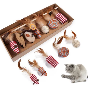 

New Funny Pat Stick Set 7-Piece Set Pet Pet Interactive Play Toy Simulation Mouse Molar Feather Pet Supplies Gift for Pat