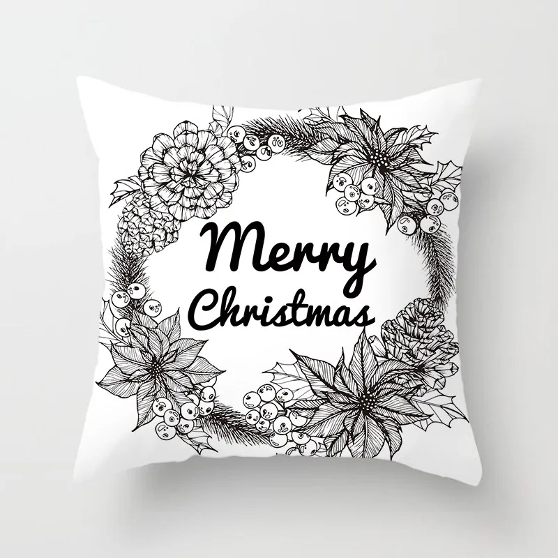 Fuwatacchi Рождественская наволочка для подушки с изображением Санта-оленя, дерева, Мягкая Наволочка для подушки, домашний диван, спальня, черный декоративный чехол для подушки - Цвет: PC04451