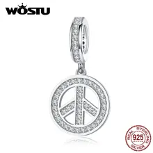 WOSTU, 925 пробы, серебряные антивоенные амулеты, циркониевые бусины, подходят к оригинальному браслету, подвеска с символами мира, хорошее ювелирное изделие CQC1367