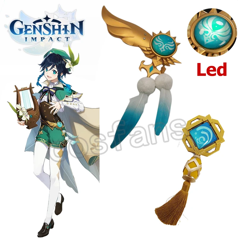 

Genshin Impact Venti Cosplay Unisex 50cm Blue Wig Cosplay Anime Venti cosplay waist wear eye of god accessories prop hand-making