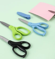 Tesoura infantil de ângulo plano, tesoura segura para estudantes de cores sólidas e simples, ferramentas para corte de papel, 1 peça