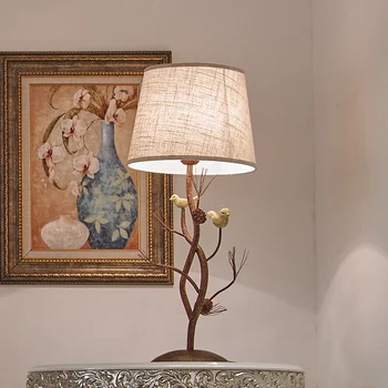 

Two Birds Stand On A Pine Branch Arts Bedroom Bedside Table Lamp Modern Living Room Table Light For Home Decorative Accessories