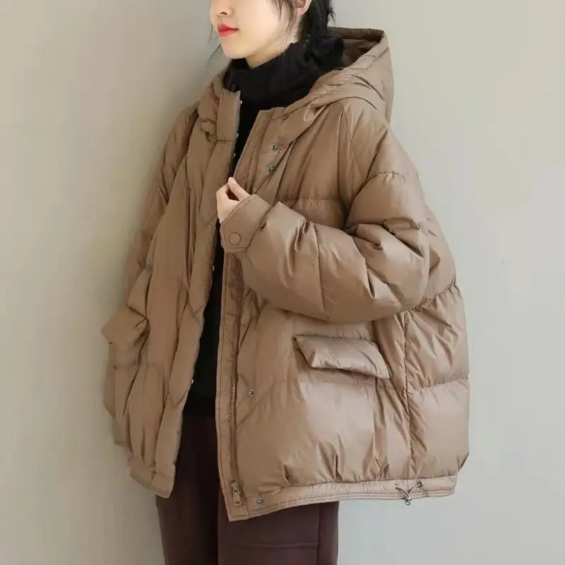 Johnature Women Vintage Hooded Parkas Solid Color Warm Coats 2021