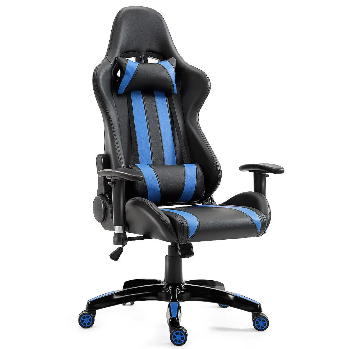  Costway Executive Racing Style High Back Reclining Chair Gaming Chair Office Computer (Black+Blue)