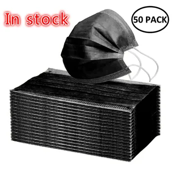 

50-200pcs Disposable Face Mask Black 3 Layer Ply Filter Mask Mouth Face Mask Filter Safe Breathable Adult Protective Mouth Masks