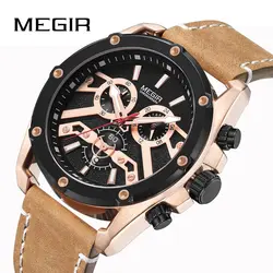 MEGIR мужские часы Топ люксовый бренд Кварцевые водонепроницаемые в стиле ретро с кожаным ремешком мужские s часы хронограф наручные часы