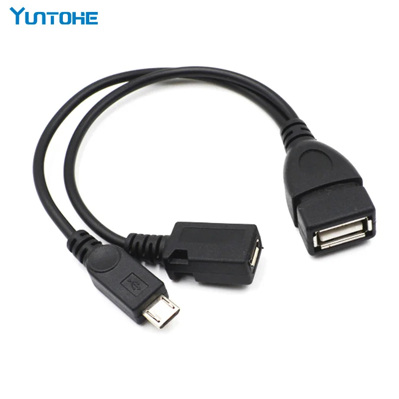 2 в 1 OTG Micro USB адаптер хост Мощность Y сплиттер USB конвертер в Micro 5 Pin женский и мужской кабель для Android телефона 100 шт