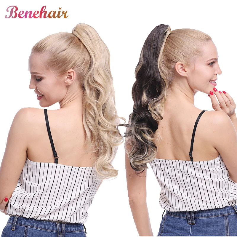 BENEHAIR Fake Ponytail Claw On Ponytail Long Wavy Clip In Hair Extension Hair Synthetic Hairpiece For Women Pony Tail Fake Hair images - 6