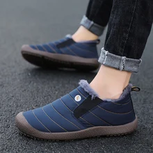 Зимние сапоги; женская обувь без застежки; теплые плюшевые ботильоны на меху; зимняя женская повседневная обувь без застежки на плоской подошве; Водонепроницаемая Обувь