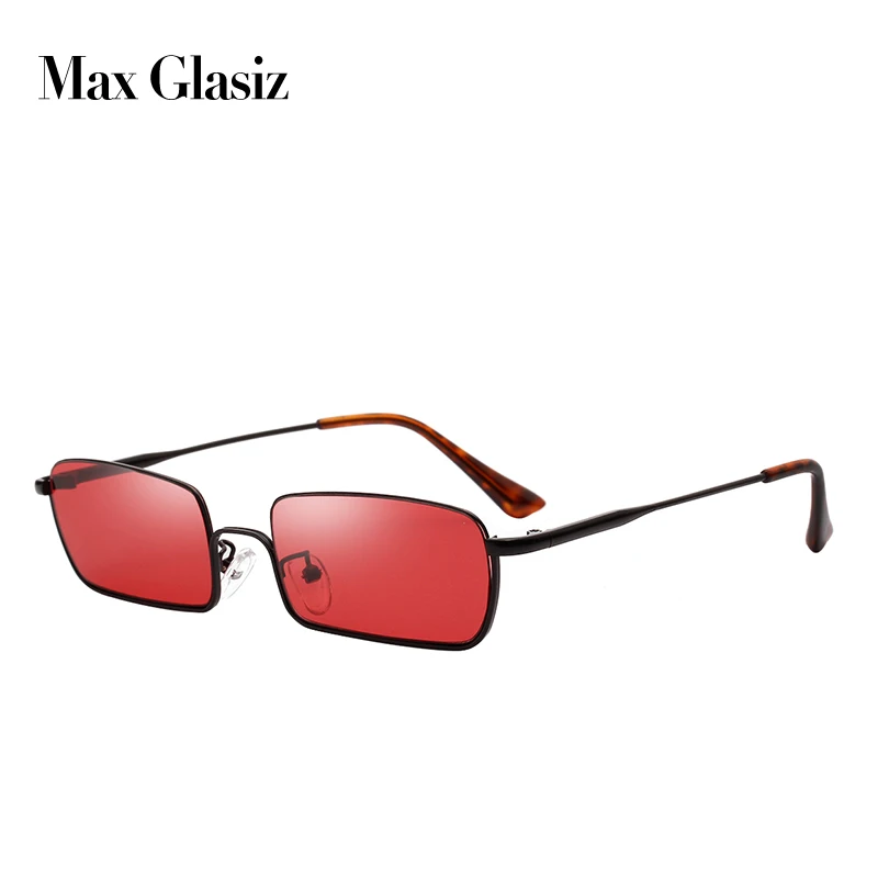 Max Glasiz, маленькие прямоугольные солнцезащитные очки в металлической оправе, женские квадратные солнцезащитные очки, 3 цвета,, Ретро стиль, женские солнцезащитные очки в металлической оправе - Цвет линз: black w red