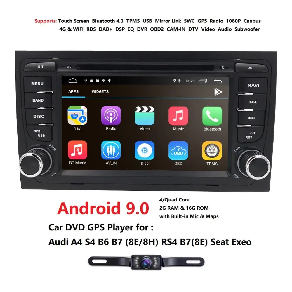 DSP ips Android 9,0 4G 64G Автомобильный gps для Audi A4 B7 S4 B7 B6 RS4 B7 8E SEAT EXEO dvd-плеер радио ips экран wifi BT CARPLAY PC