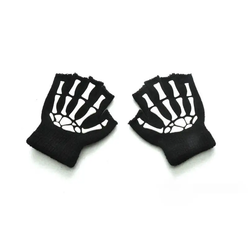 WARMOM/крутые флуоресцентные перчатки с изображением скелета для мальчиков митенки детские перчатки с черепом модные крутые зимние черные вязаные светящиеся перчатки
