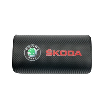 

1pcs car carbon fiber logo headrest PU leather car neck pillow for Skodas Octavia A5 A7 RS Fabia superb car styling badge